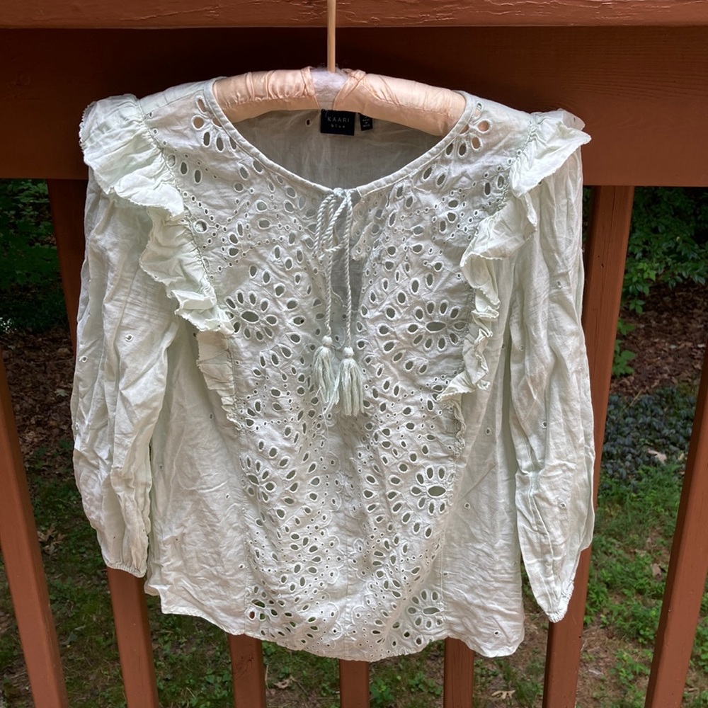 Kaari Blue light green eyelet cotton shirt